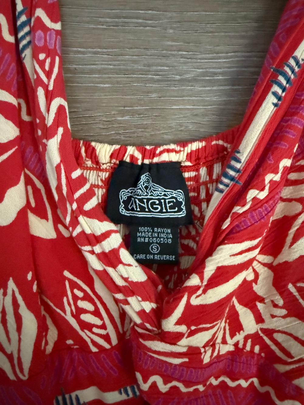 Angie Red and Cream Floral Maxi Dress with Spaghetti Straps - Picture 3 of 3